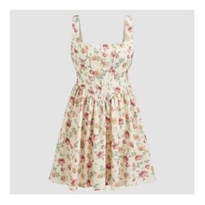 Cider Square Neck Floral Corset Ruffle Hem Mini Dress